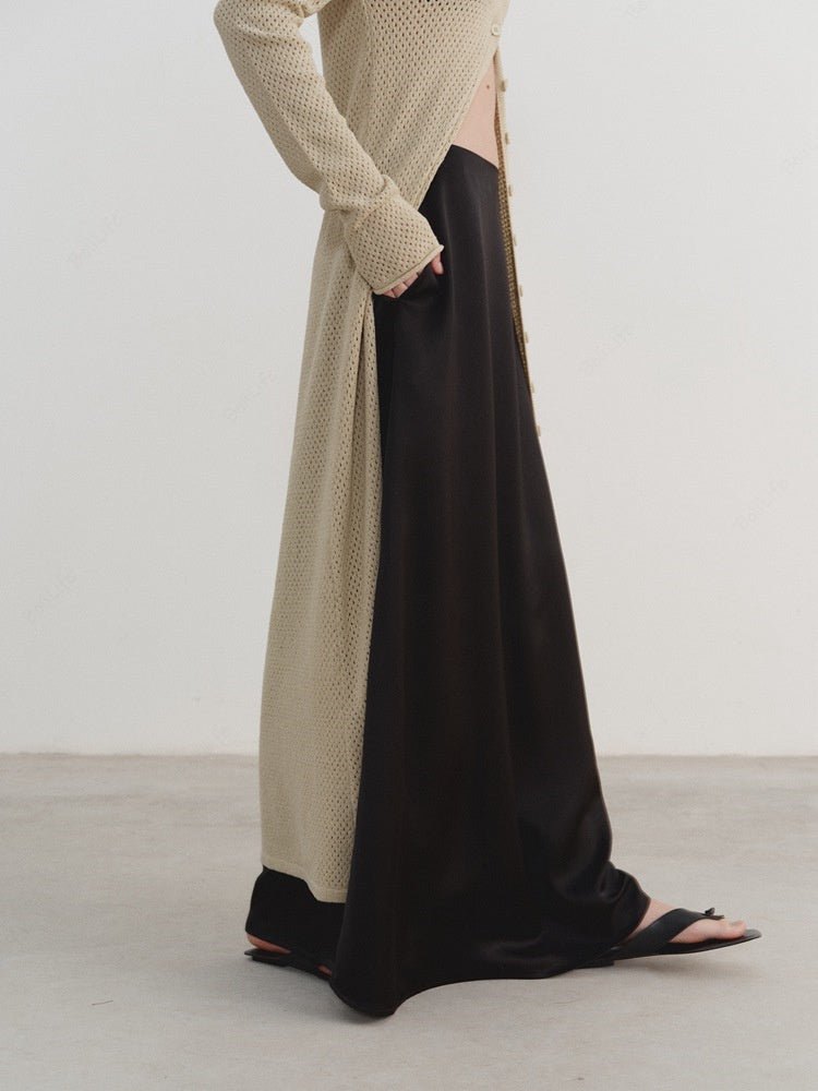 חצאית A-ליין קז'ואל בצבע אחיד בסגנון קוריאני