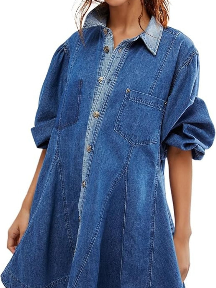 Button-Detalye na Denim na Dress