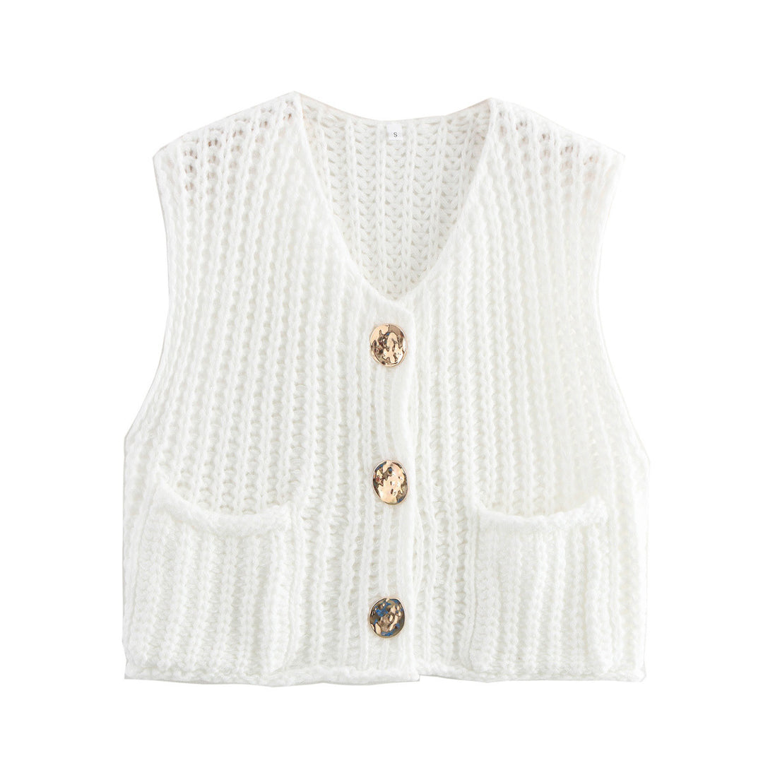 Store knapper ensfarvet strik vest cardigan