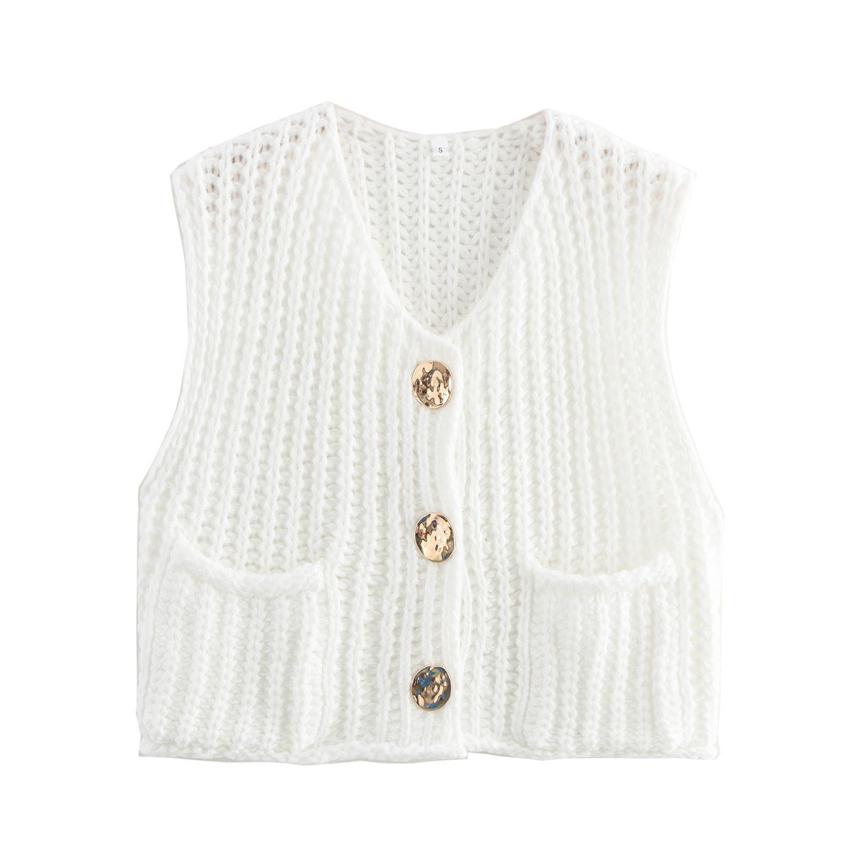 Store knapper ensfarvet strik vest cardigan