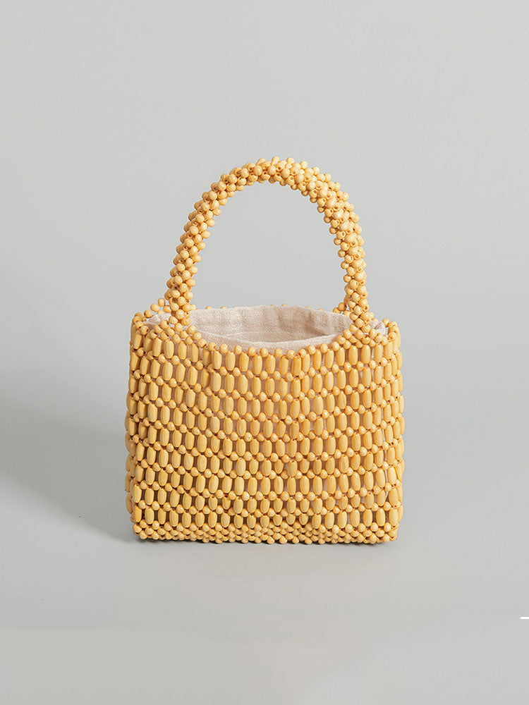 Wooden Bead Woven Tote Bag