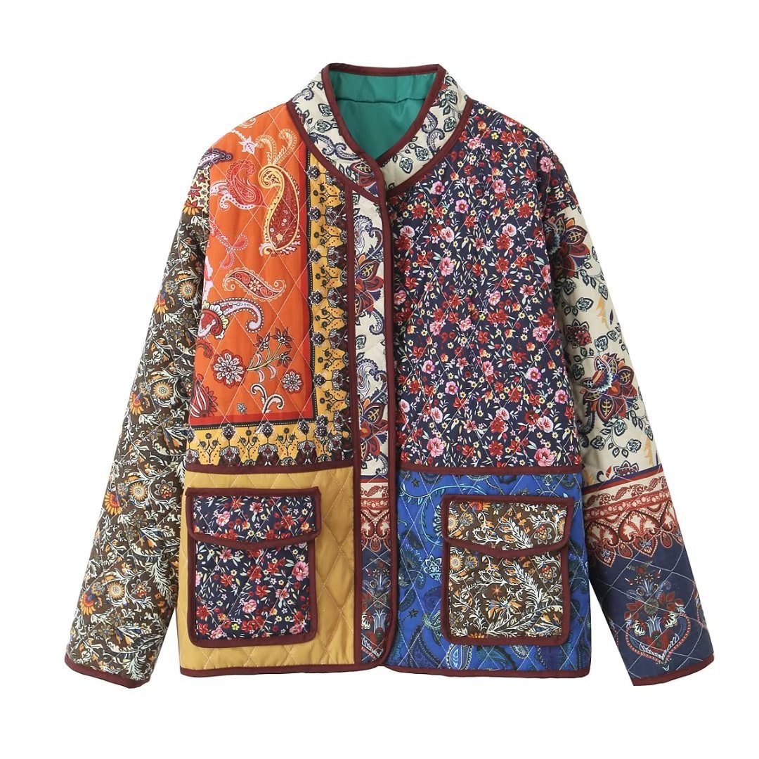 Veste matelassée multicolore à motif de style ethnique imprimé