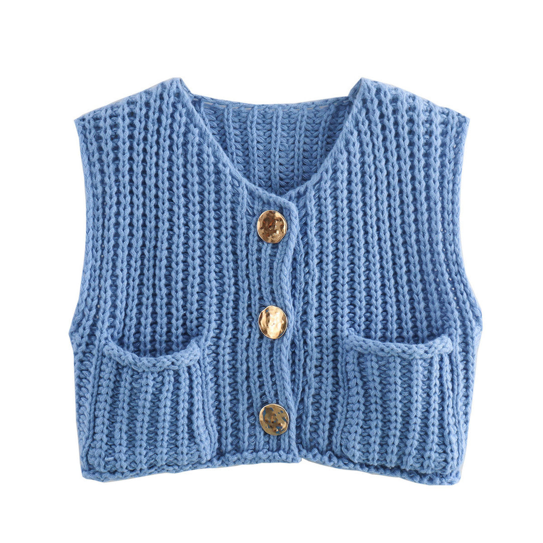 Store knapper ensfarvet strik vest cardigan