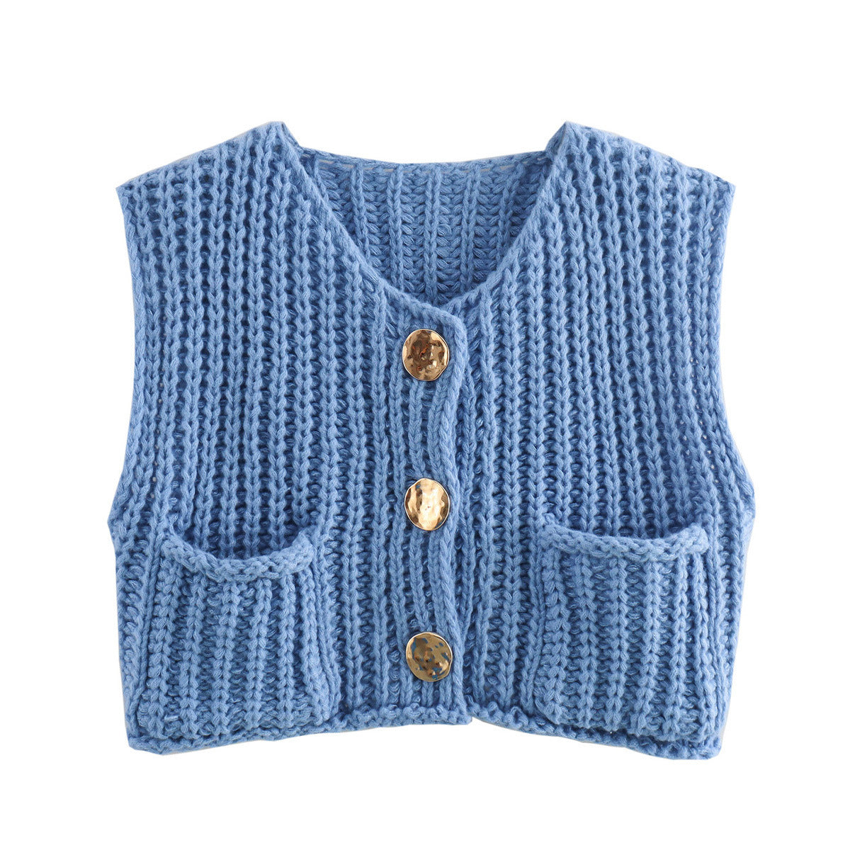 Store knapper ensfarvet strik vest cardigan