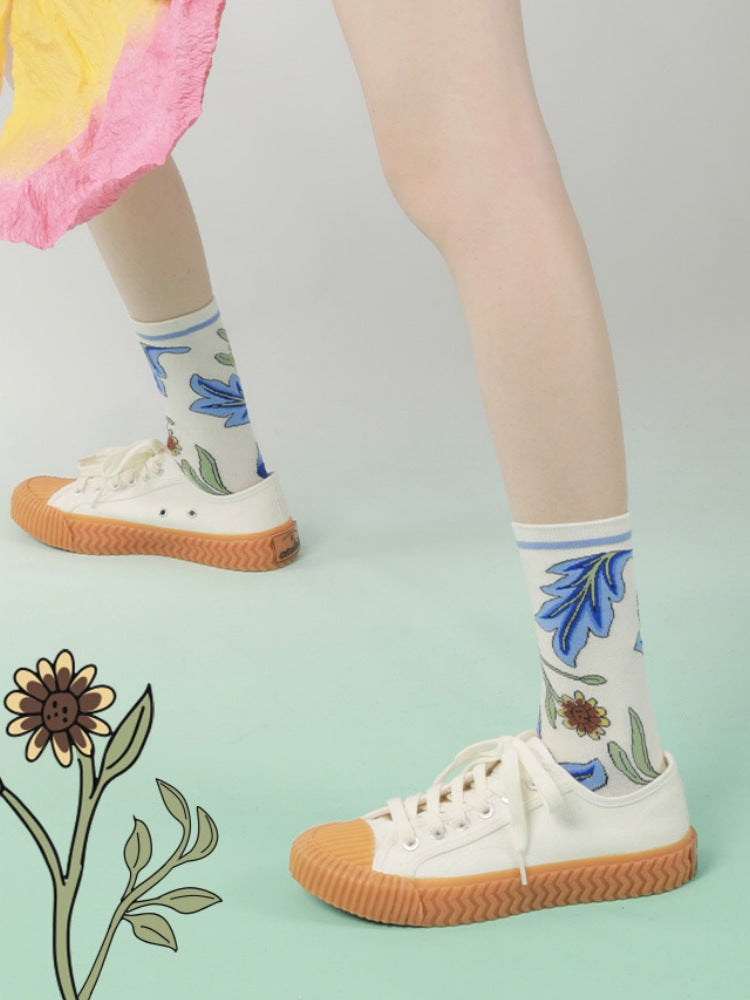 Bavlněné ponožky s květinovým vzorem