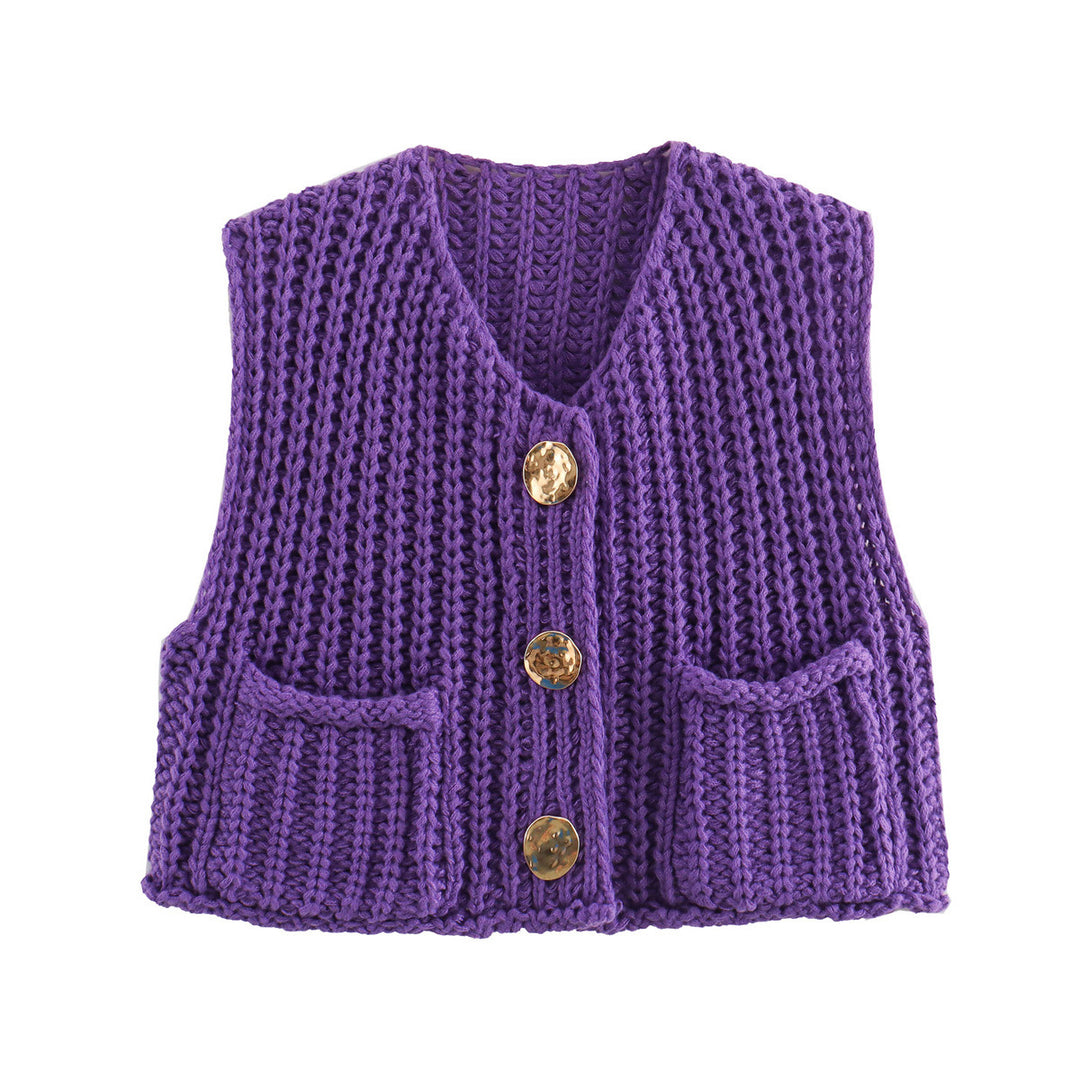 Store knapper ensfarvet strik vest cardigan