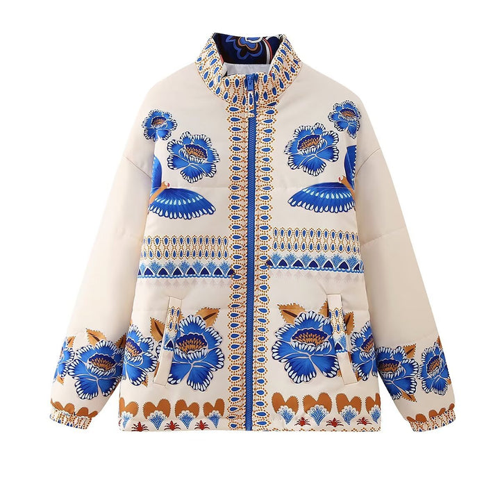 Blue Floral Print Drop Shoulder Jacket