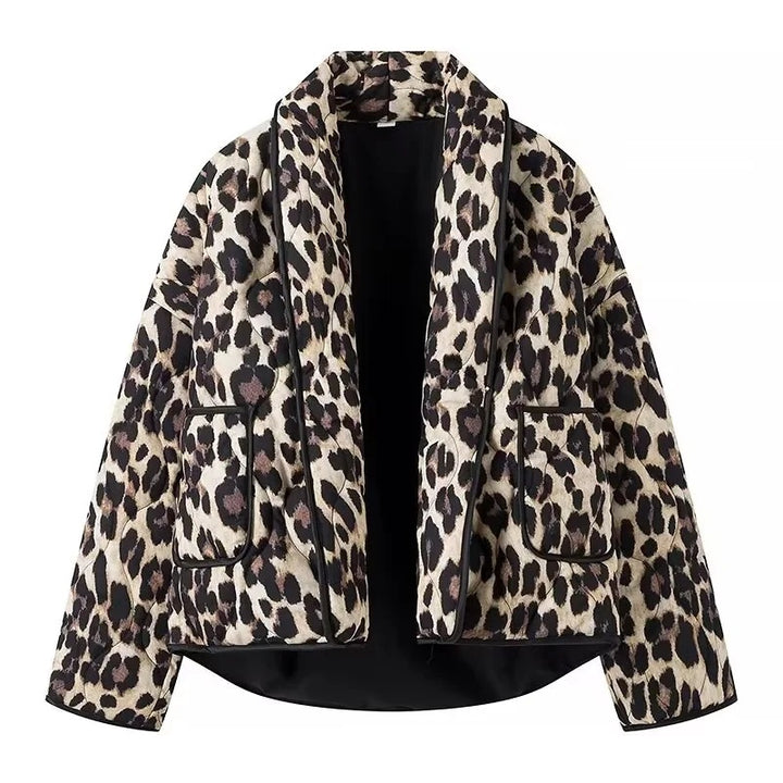 Leopard print quiltet jakke