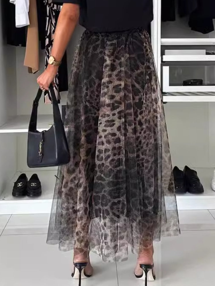 Leopard Chiffon Maxi Skirt