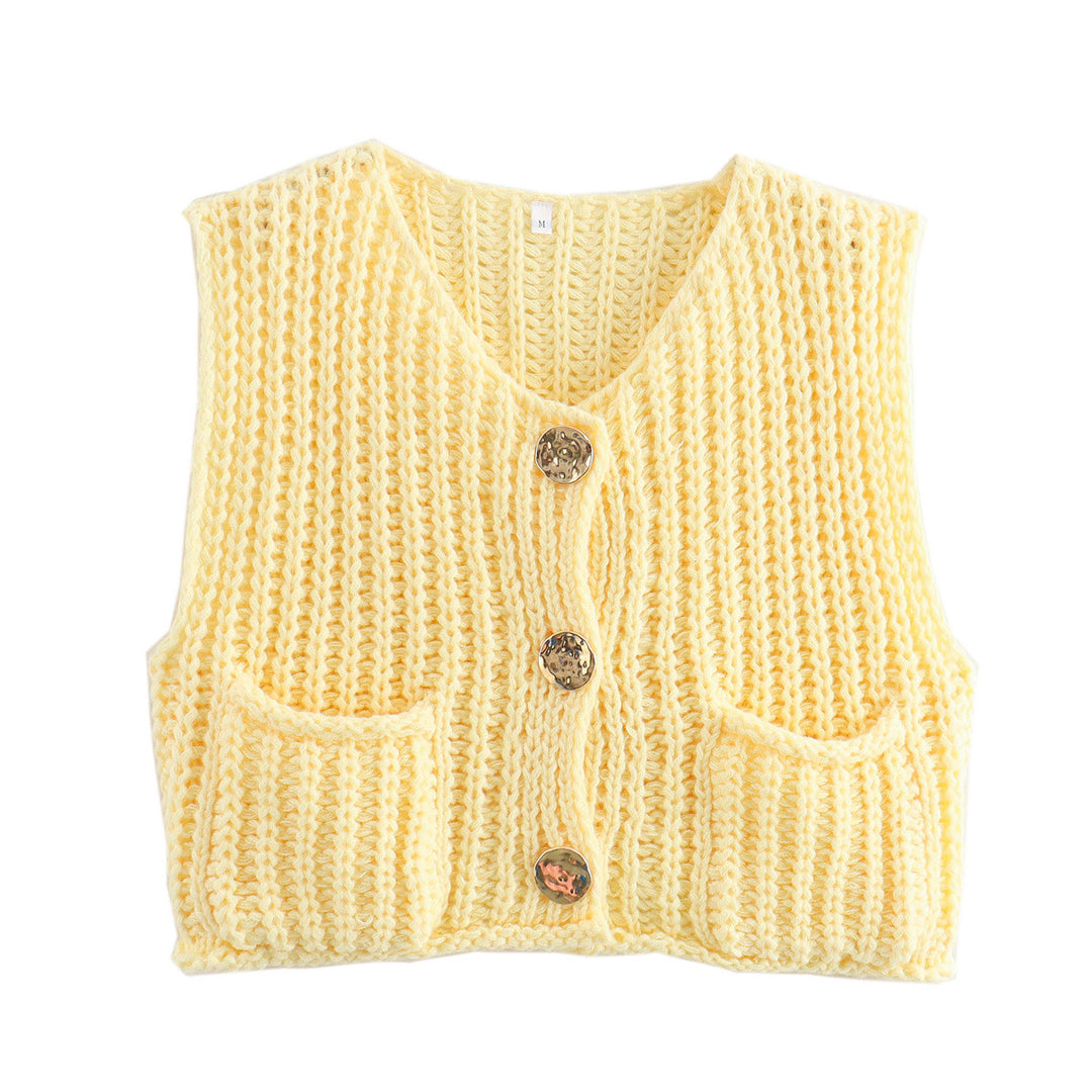 Store knapper ensfarvet strik vest cardigan