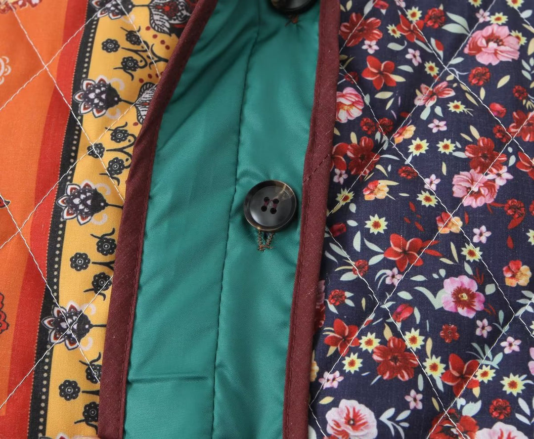 Veste matelassée multicolore à motif de style ethnique imprimé