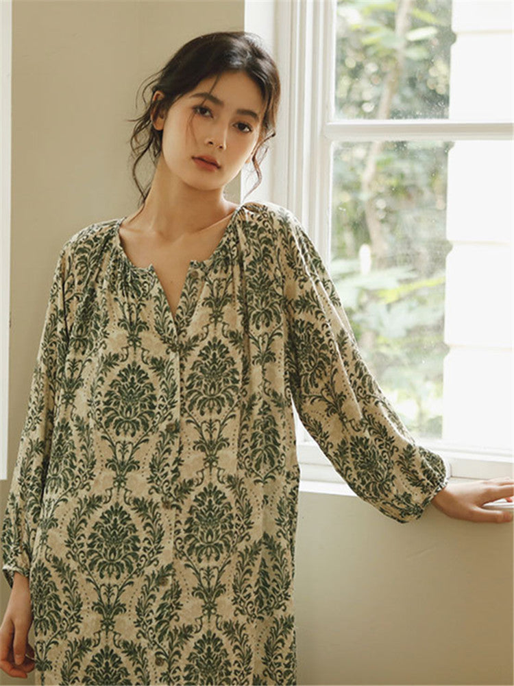 Satin Printed Button-Up Nightgown