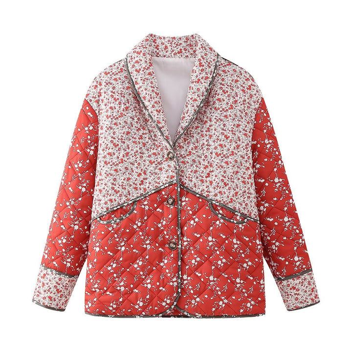 Veste matelassée à imprimé floral et couleur contrastée de style ethnique