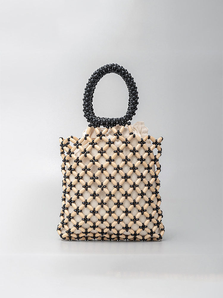 Block Wooden Bead Woven Tote Bag