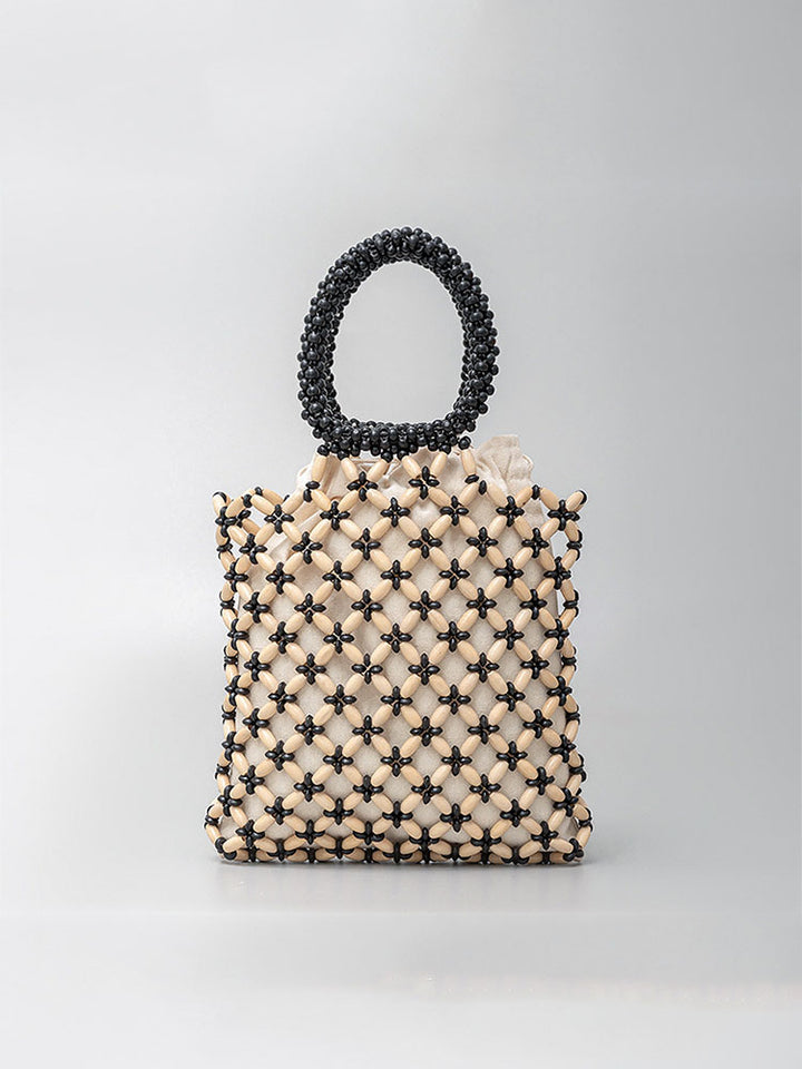 Block Wooden Bead Woven Tote Bag