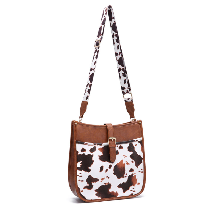 Bolso bandolera con estampado de vaca marrón estilo vaquero occidental