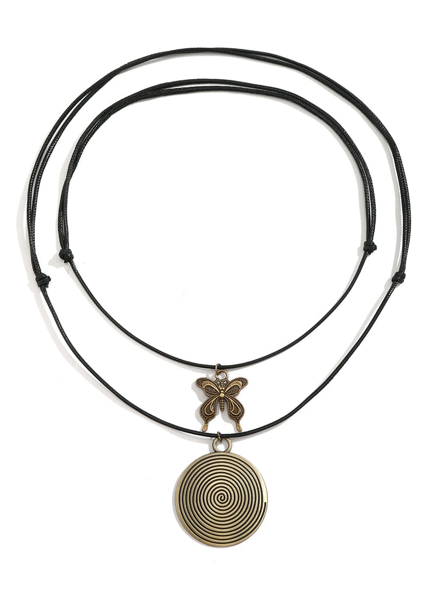 Collana lunga con perline a disco di legno