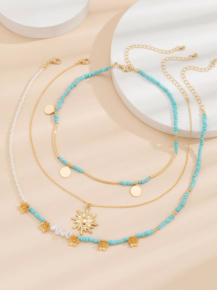 Collier de perles en fausses perles solaires et florales, 3 pièces