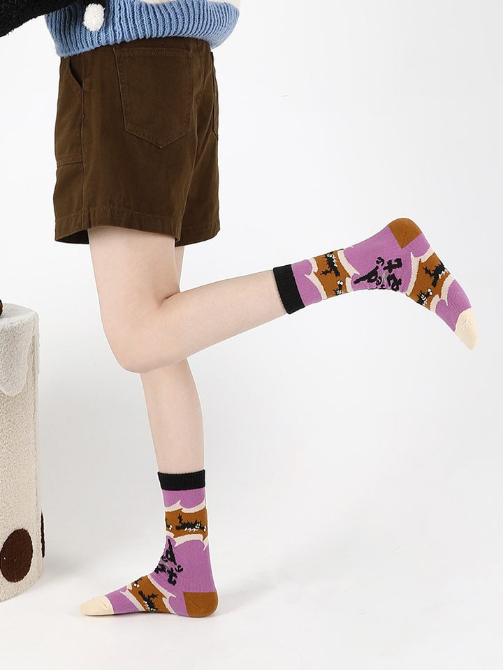 Adorables chaussettes en coton de dessin animé, chat moelleux