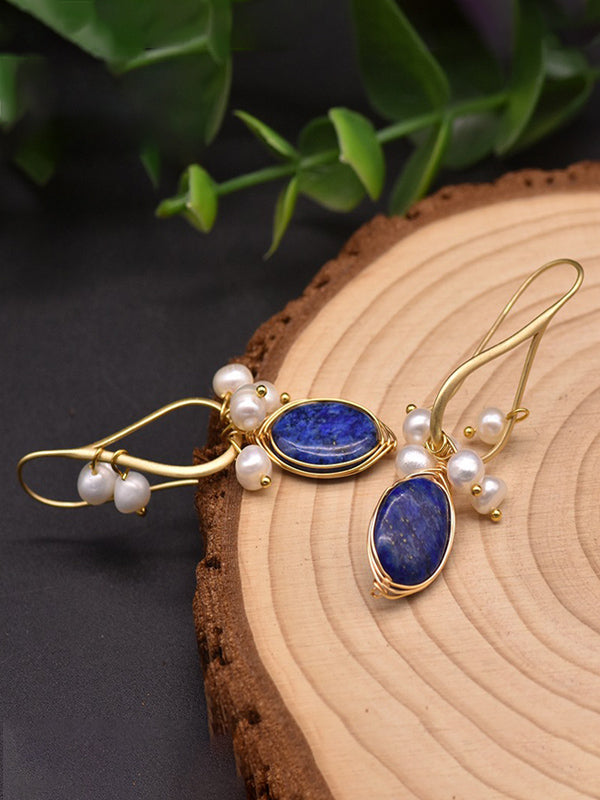 Pearl Earrings High-end Baroque Lapis Lazuli Earrings