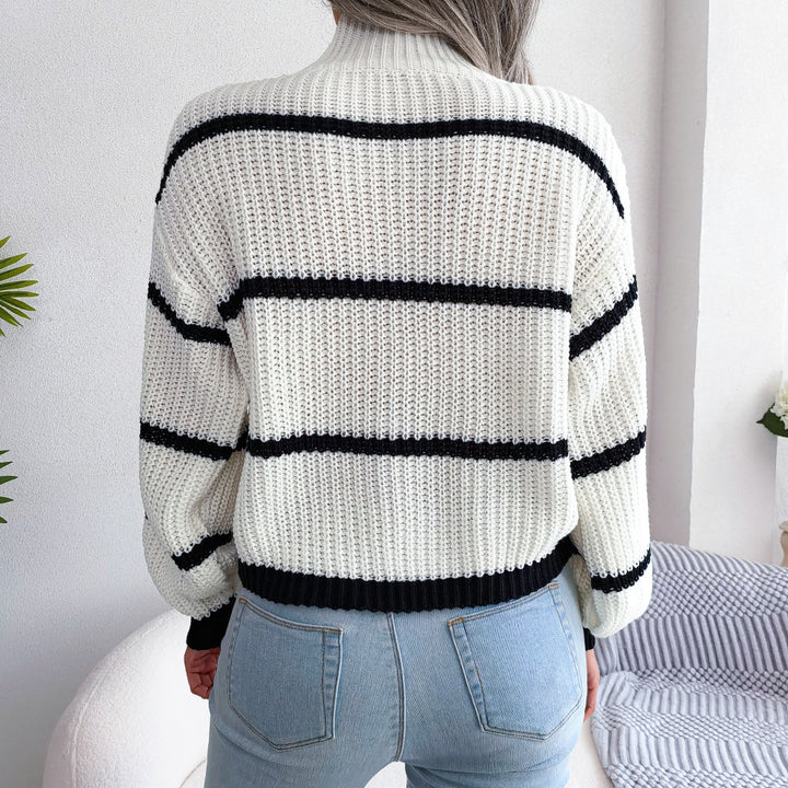 Striped Half-Turtleneck Sweater