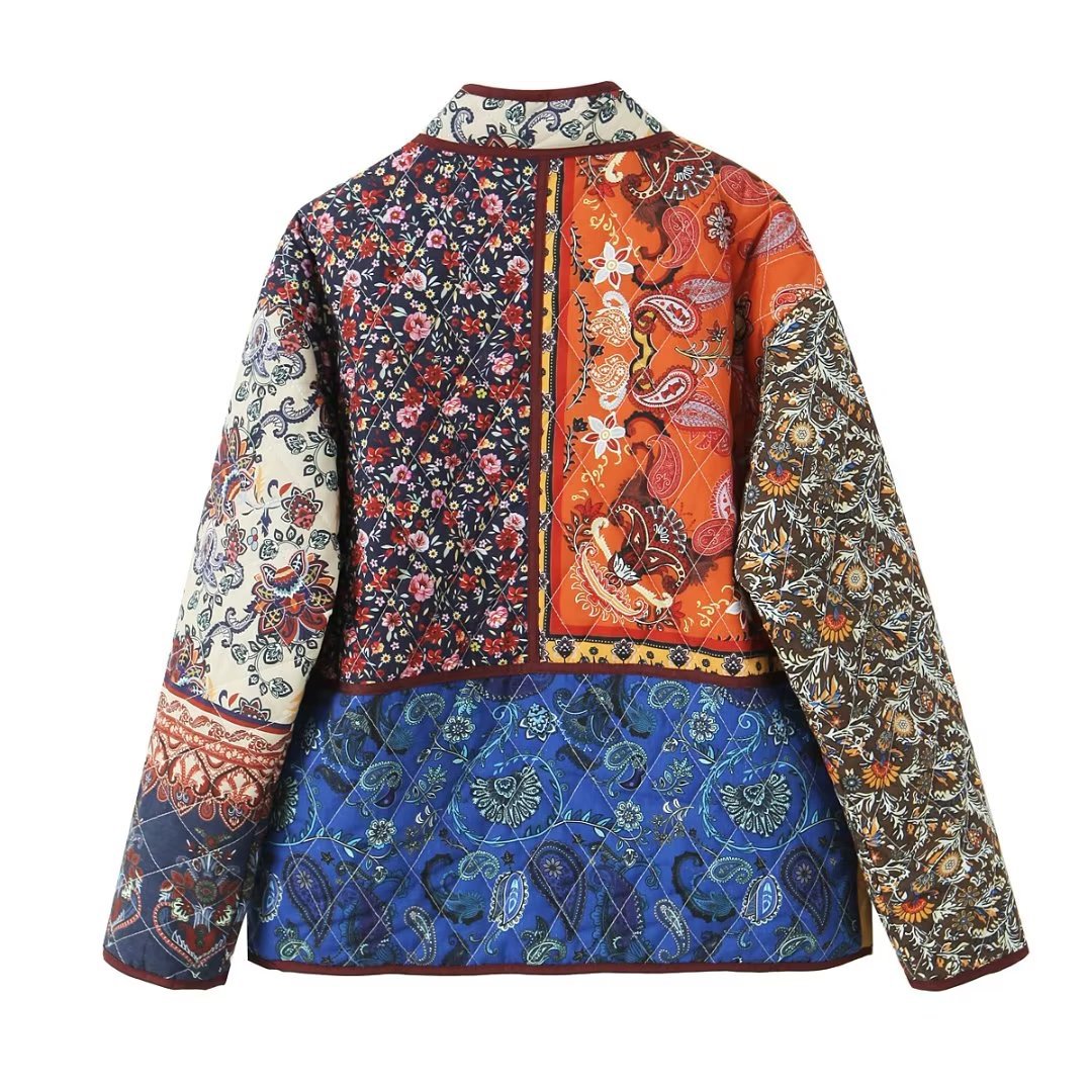 Veste matelassée multicolore à motif de style ethnique imprimé