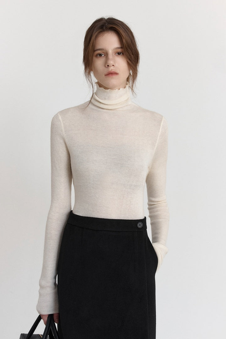 Suéter de gola alta slim stretch de lã