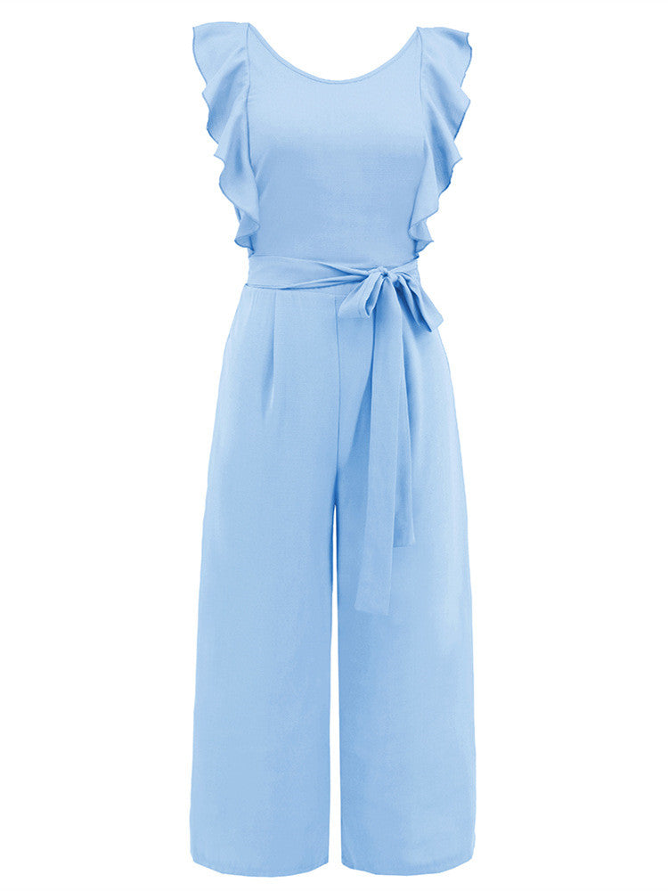 Ruffle Detail Belted Culotte Midi Rovný overal