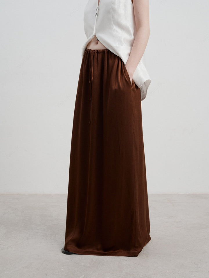 French Satin High-Waist Skirt