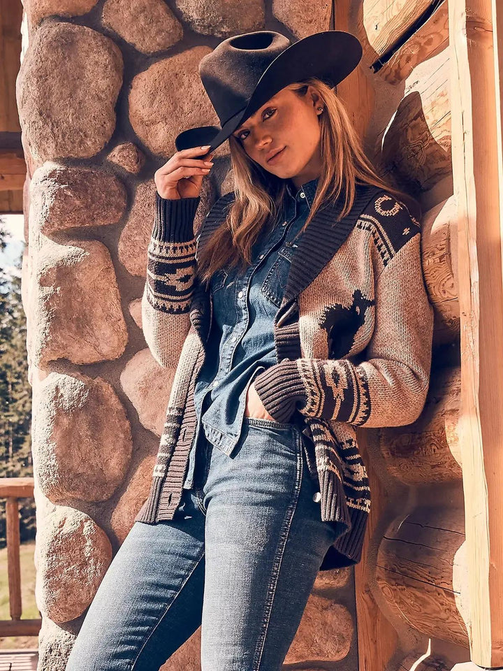 Western Style Shawl Collar Cardigan