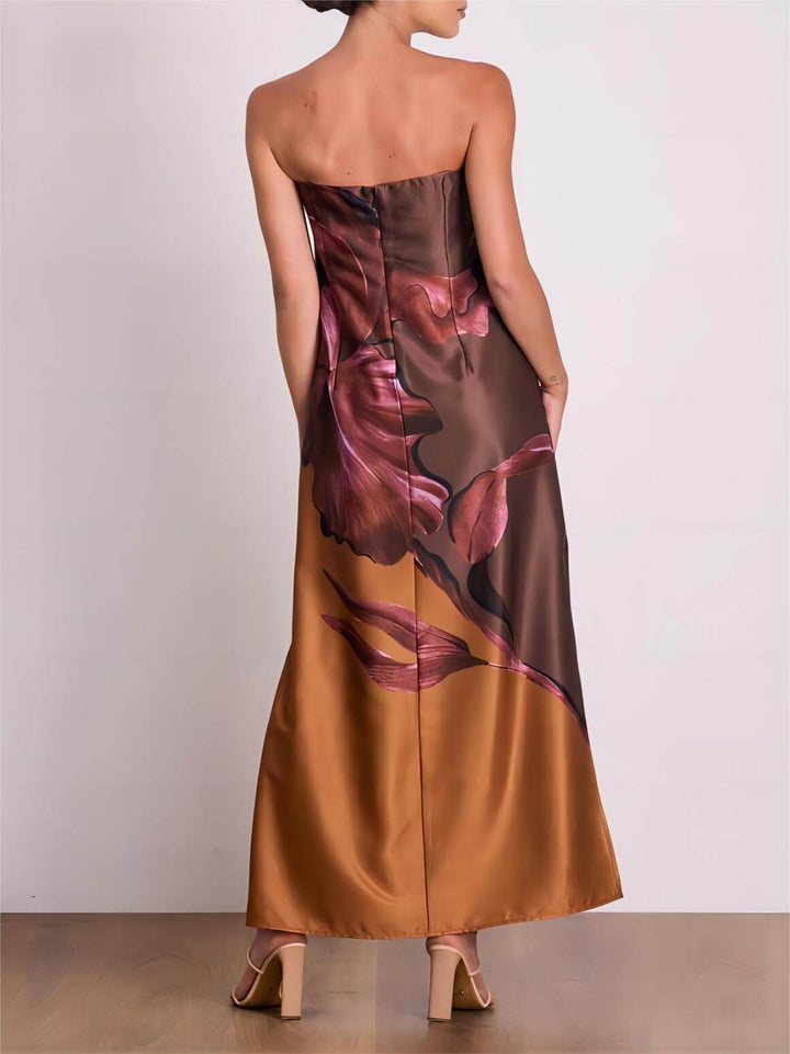 स्टाइलिश कंट्रास्टिंग ऑफ-शोल्डर फ्लोरल प्रिंट मैक्सी ड्रेस