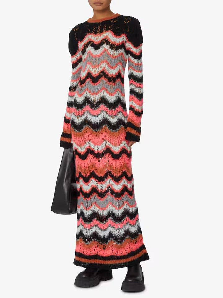 Multicolor Chevron Knit Maxi Dress