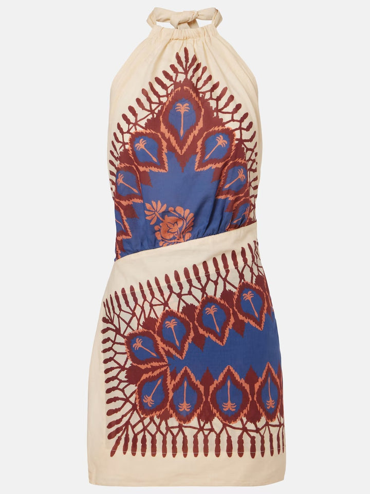 Ornate Halter Open-Back Mini Dress