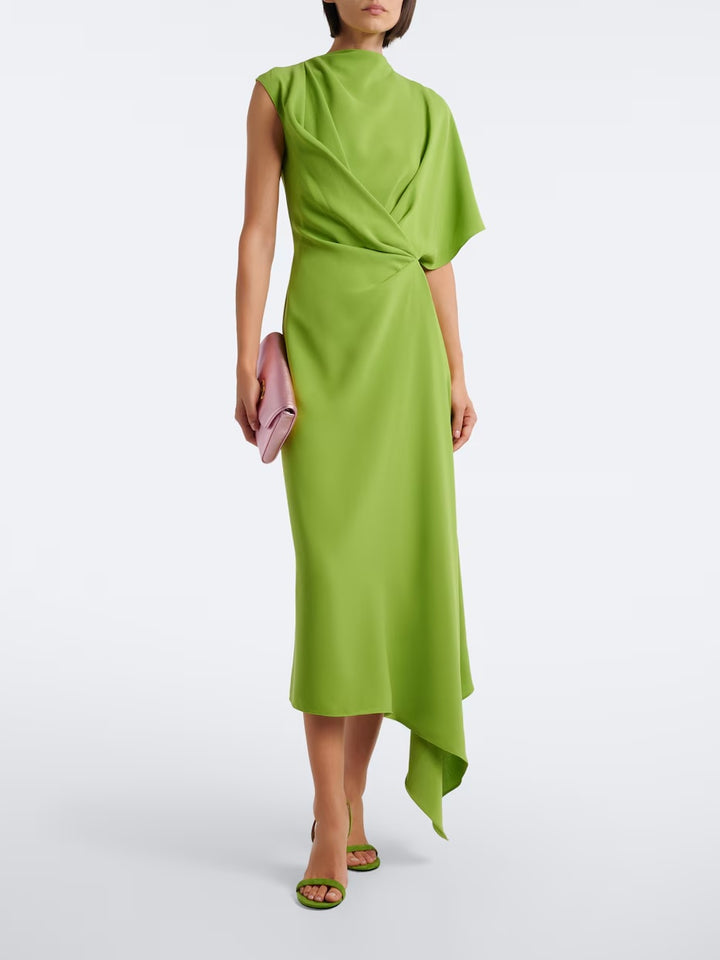 Asymmetric Draped Midi Dress