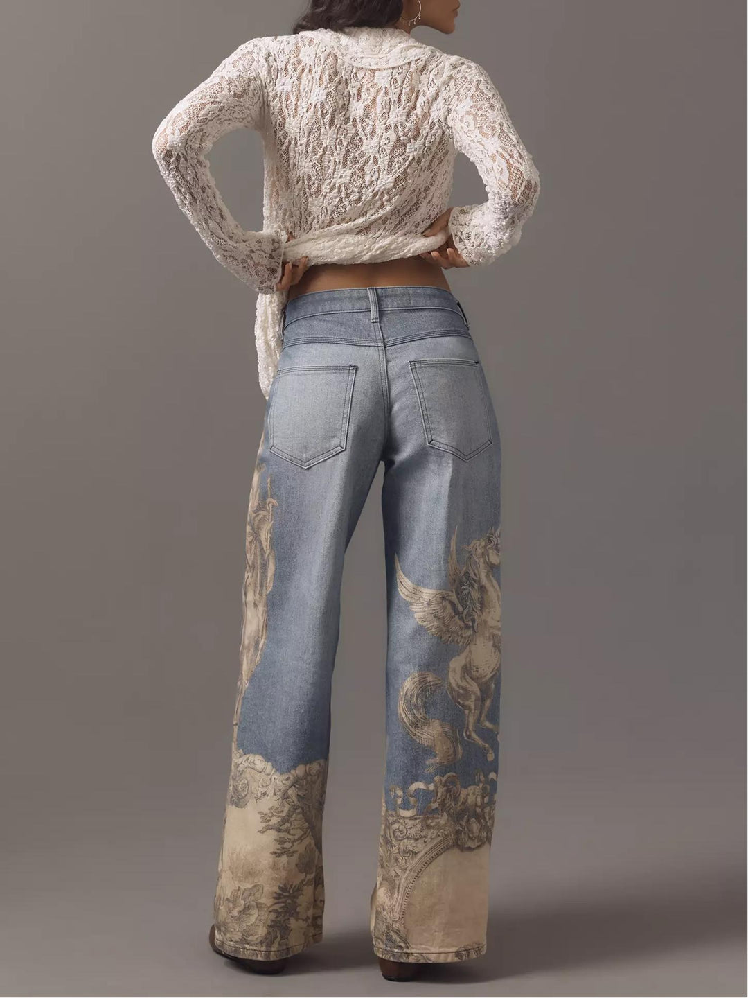 Bohemian Printed Wide Leg Jeans