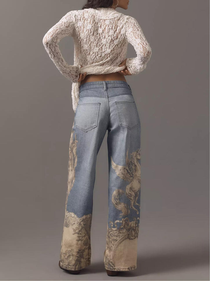 Bohemian Printed Wide Leg Jeans