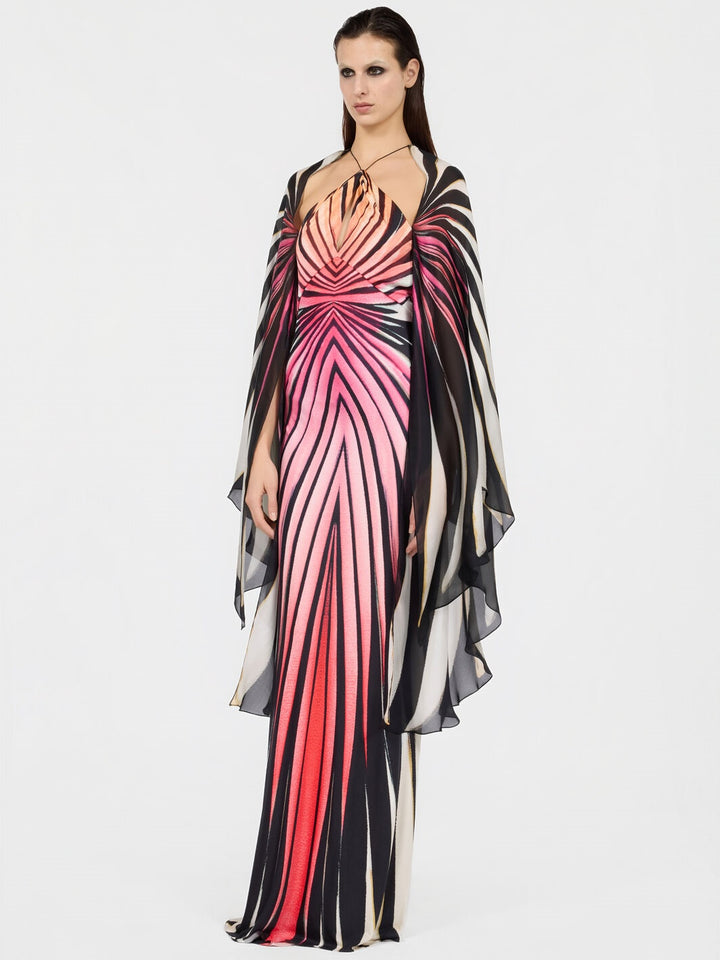 Vestido Maxi Capeado Abstracto