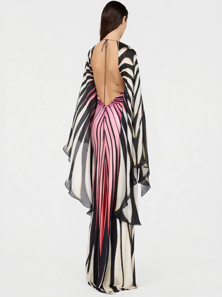 Vestido Maxi Capeado Abstracto