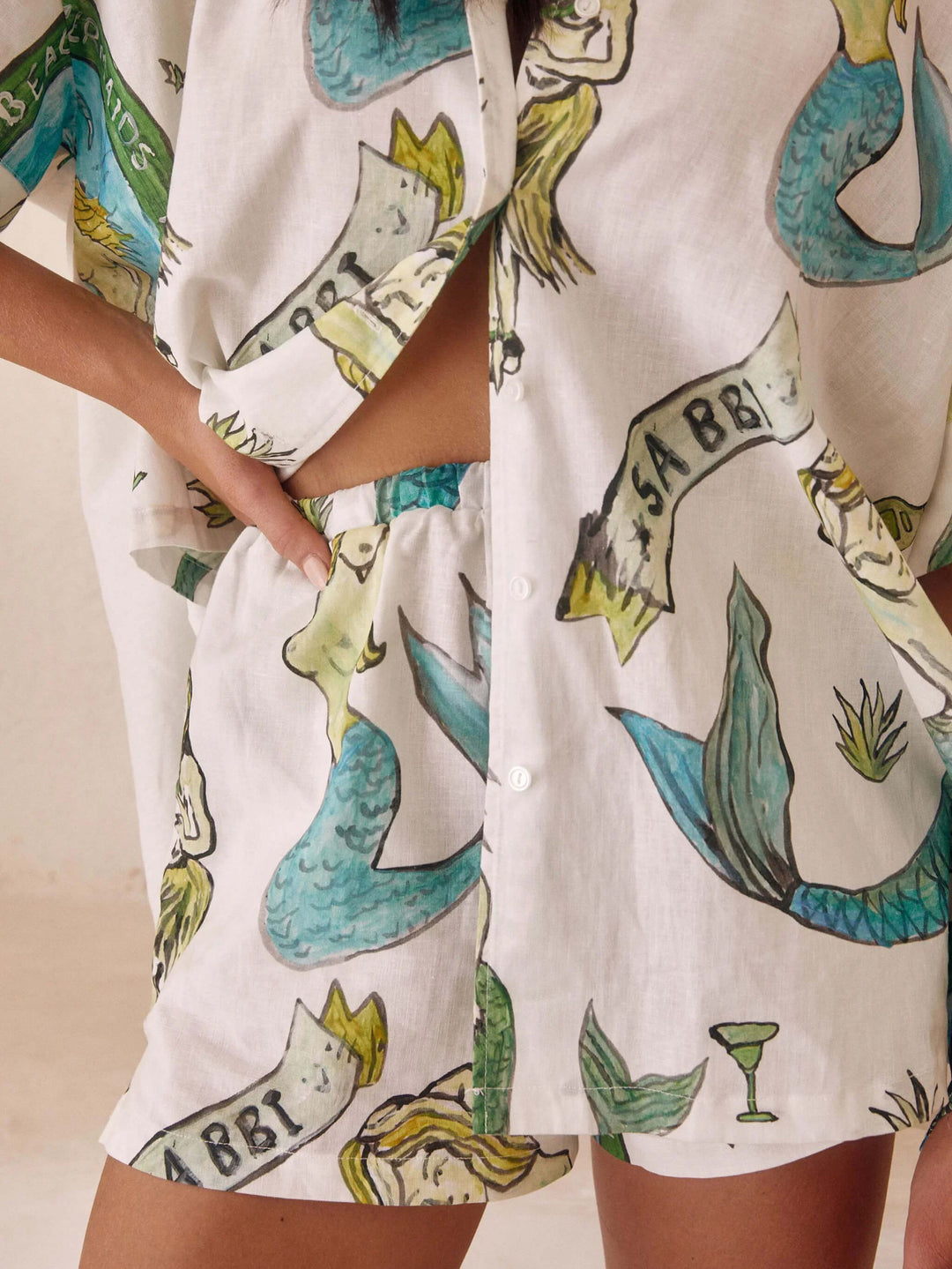 Holiday Mermaid Print lösa shorts i två delar