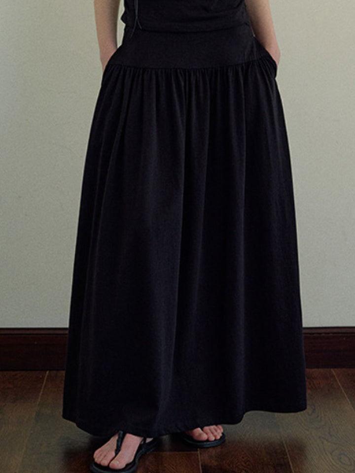 Knit Waist Cinched Pleated Skirt