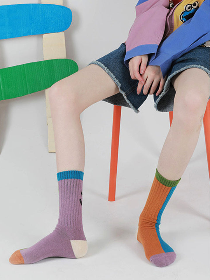 Color Block Asymmetrical Cotton Socks