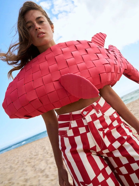 Fish Print Striped Wide Leg Pants