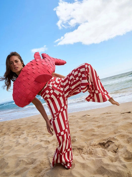 Fish Print Striped Wide Leg Pants