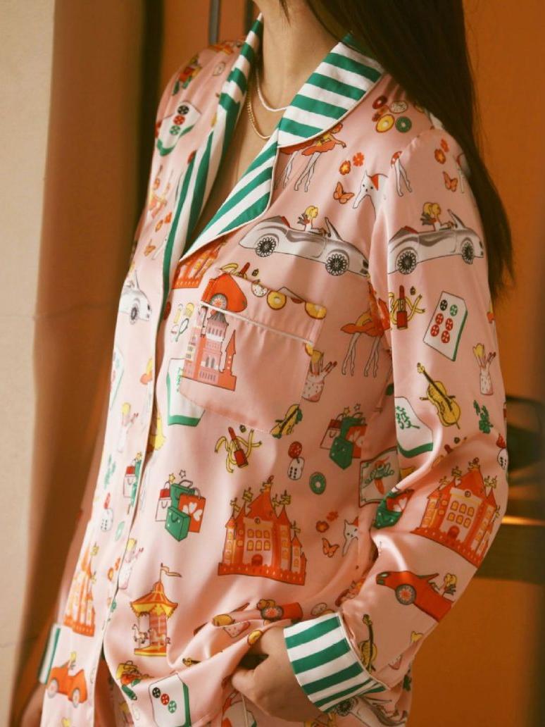 Conjunto de Pijamas de Rainha do Mahjong de Luxo