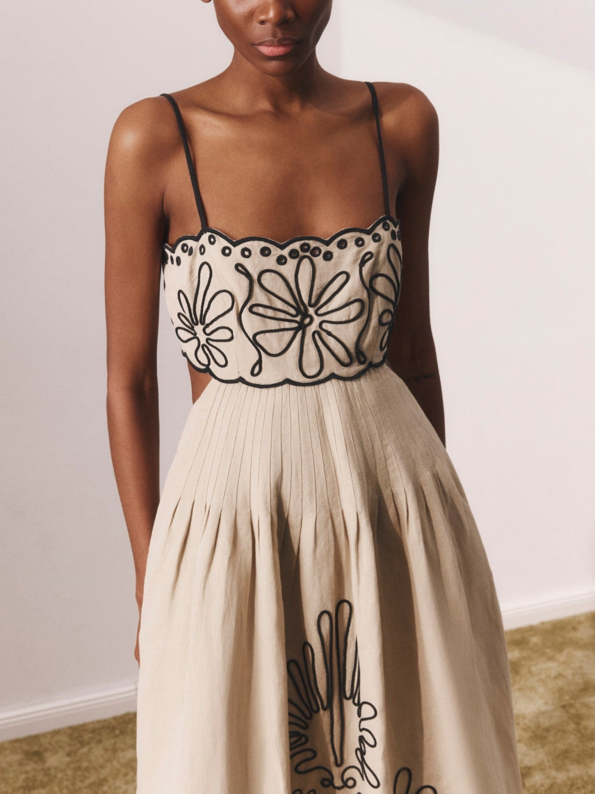 Midi-kjole med stropp med sommertrykk