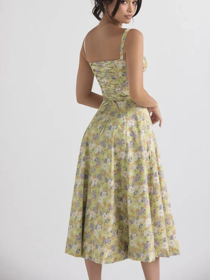 Vestido midi floral sin espalda