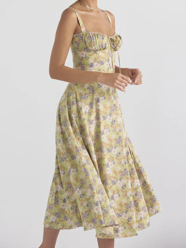 Vestido midi floral sin espalda