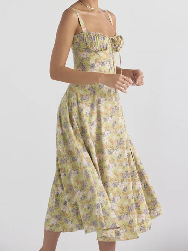 Vestido midi floral sin espalda