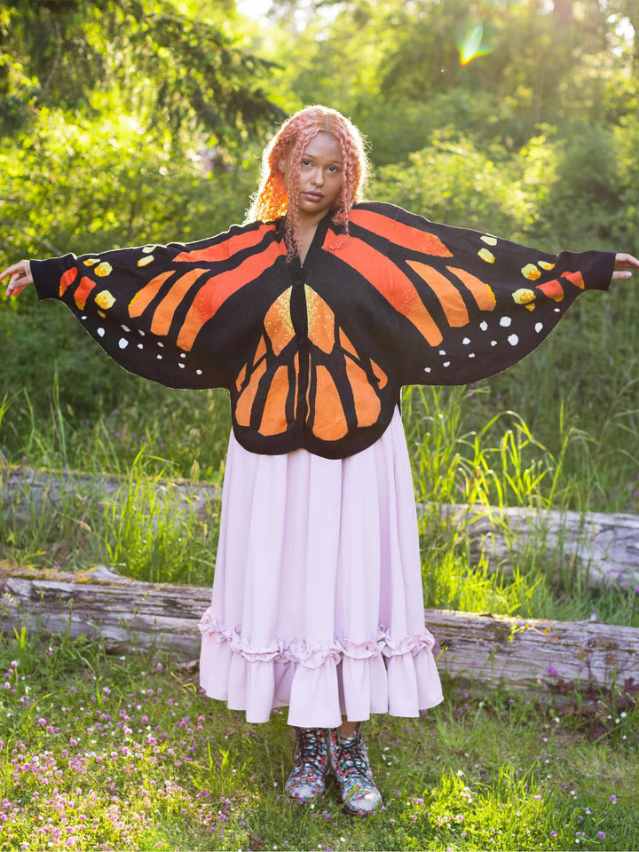 Monarch Butterfly Print Knit Cardigan