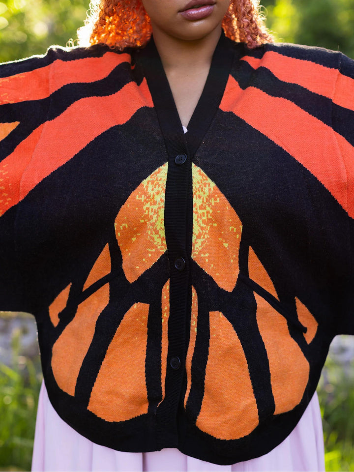 Monarch Butterfly Print Knit Cardigan
